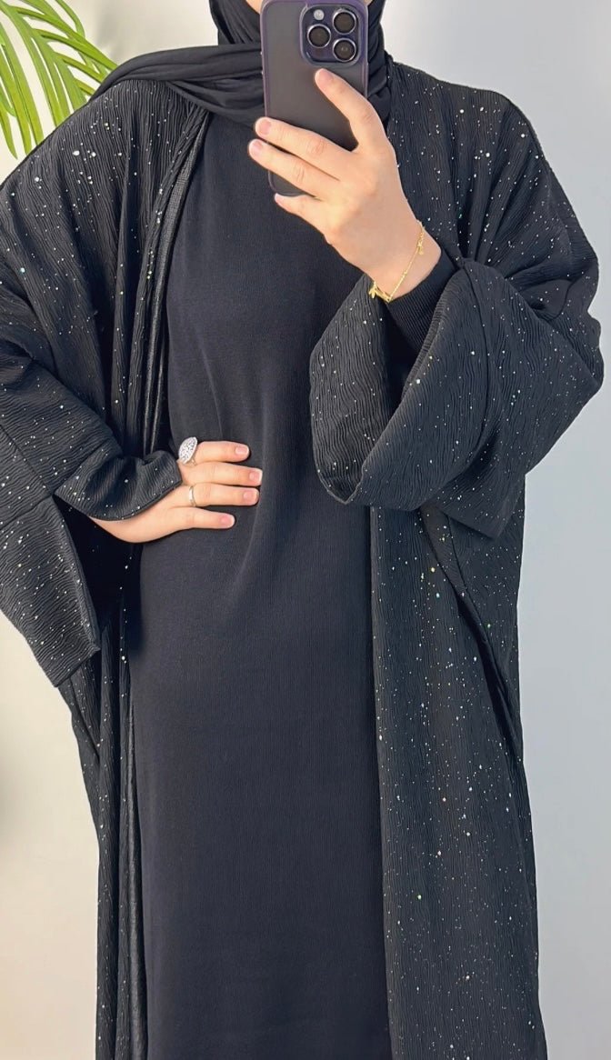 (Pre-order) Black Glitter Ripple Abaya - Premium Abaya’s from Sahara Soireé - Just €75! Shop now at Sahara Soirée