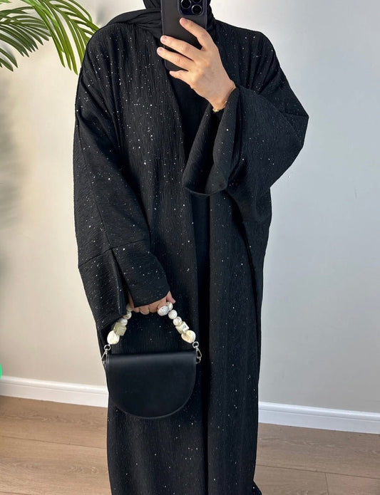 (Pre-order) Black Glitter Ripple Abaya - Premium Abaya’s from Sahara Soireé - Just €75! Shop now at Sahara Soirée