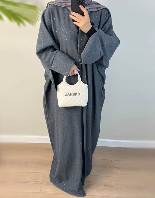 (Pre-order) Grey Glitter Ripple Abaya - Premium Abaya’s from Sahara Soireé - Just €75! Shop now at Sahara Soirée