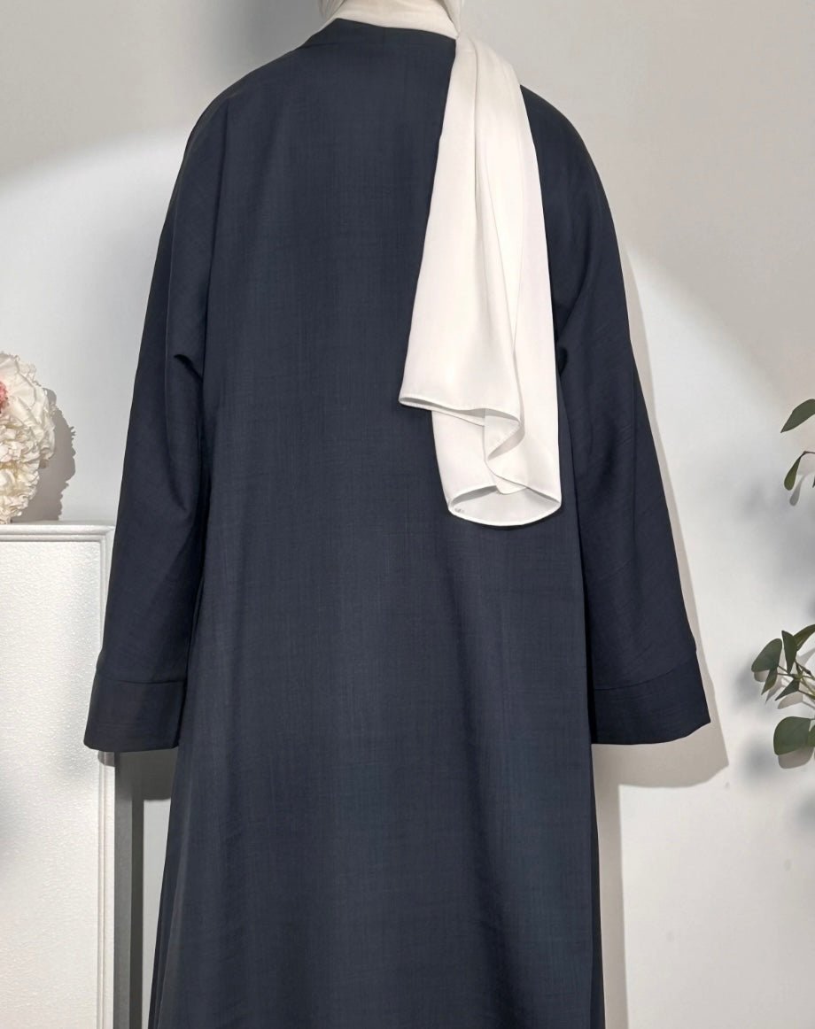 (Pre-order) Navy Blue Linen 2 pieces open abaya - Premium  from Sahara Soireé - Just €120! Shop now at Sahara Soirée